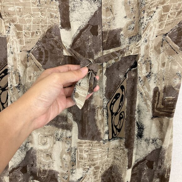 Vintage All that Jazz Brown Gray Abstract Artsy Soft Rayon Midi Dress Medium - Picture 10 of 13